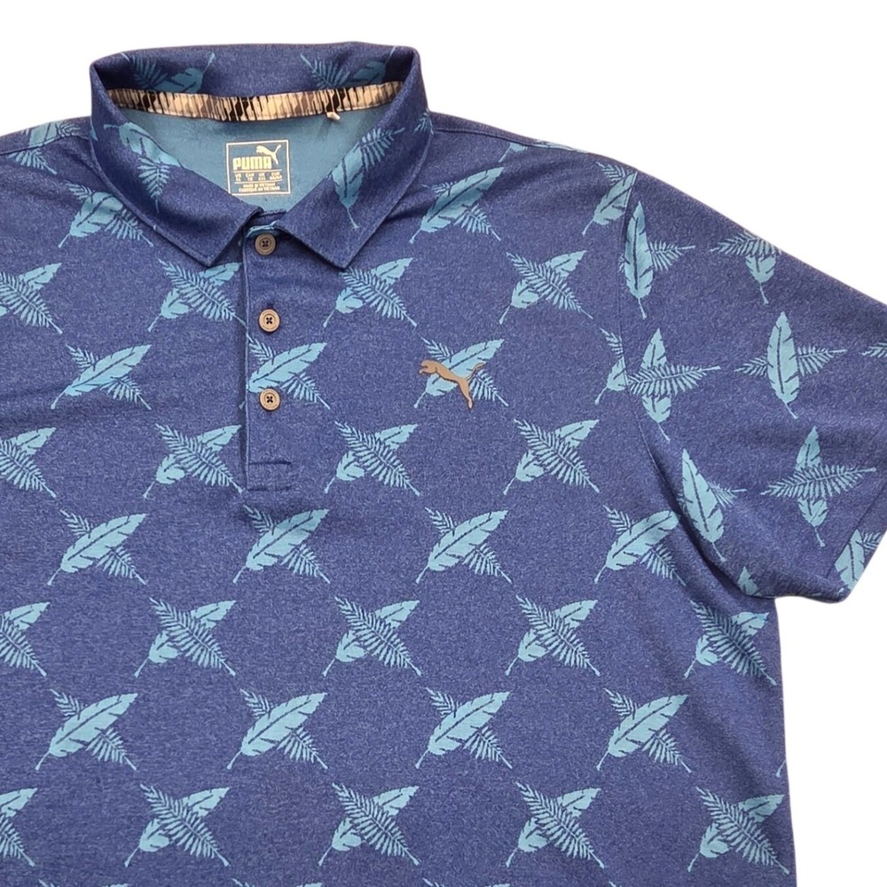 Puma Alterknit Palms Surf The Web AOP Golf Polo Shirt Short Sleeve Blue Mens XL